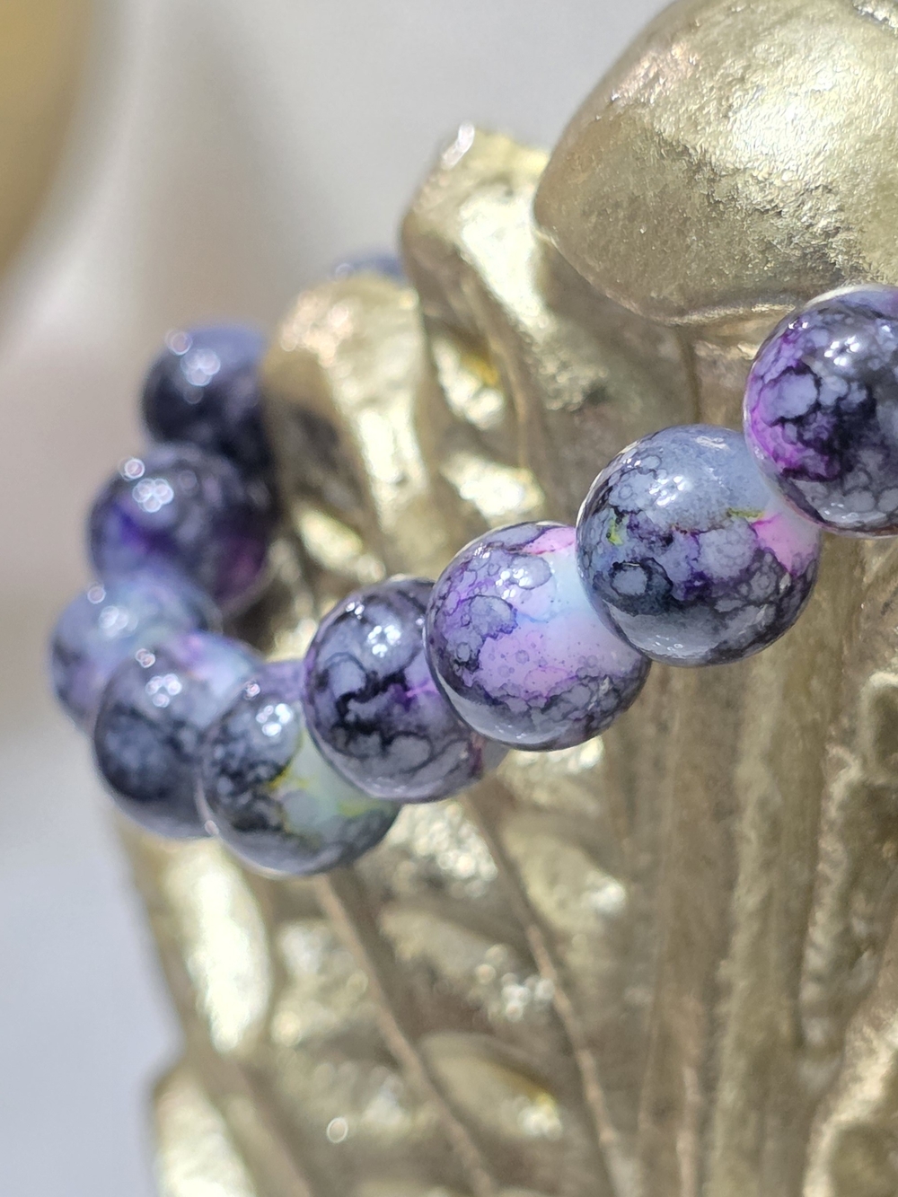 Purple Black Dragon Vein Agate Beaded Stretch Bracelet